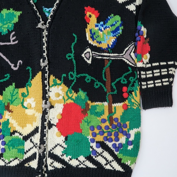 Vintage 90s Just Better Sweater designs by Lisa Coufal Rooster Cardigan Sweater - Picture 7 of 15